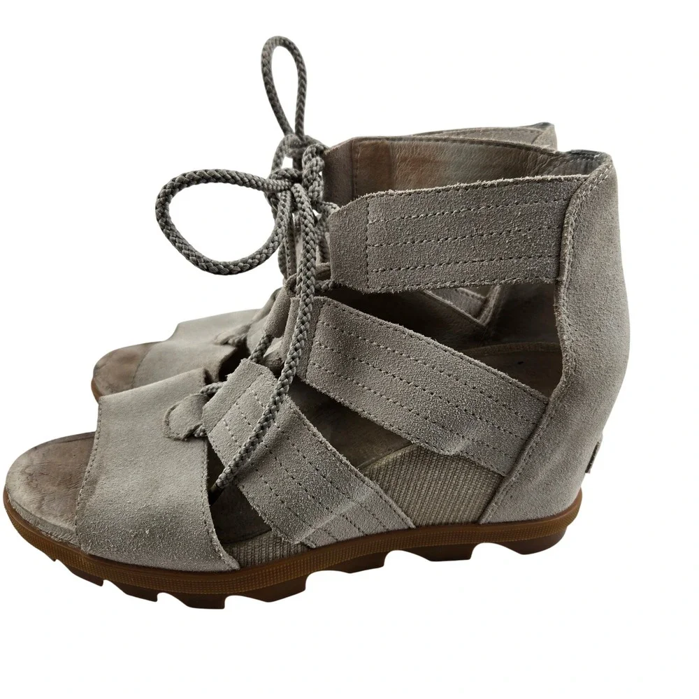 Sorel‎ Womens Joanie II Lace Wedge Sandal Grey Suede Size 8 Streetwear Edgy